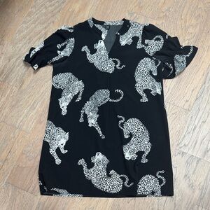 Black Leopard Print Short Sleeve Dress